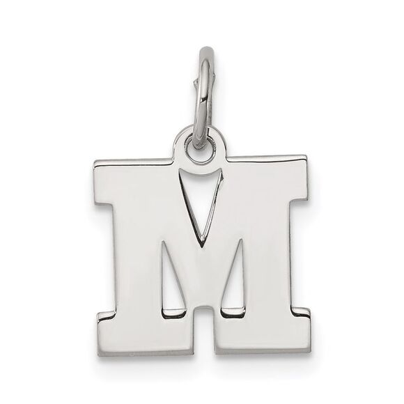 Sterling Silver, Amanda Collection Small Block Style Initial M Pendant - Picture 1 of 5